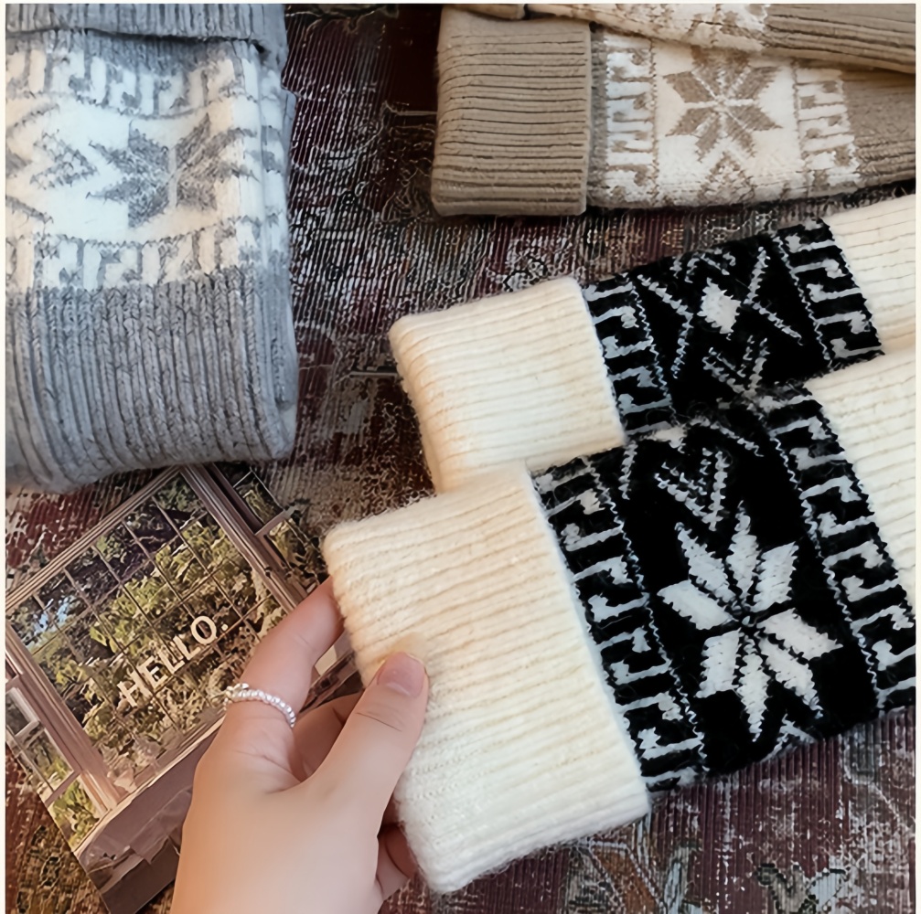 Womens Nordic Fair Isle Knit Leg Warmers Thicken Warm Knitted Foot Cover